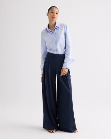 TWP White / blue Double Layer Boyfriend Shirt in Mini Banker Stripe view 3