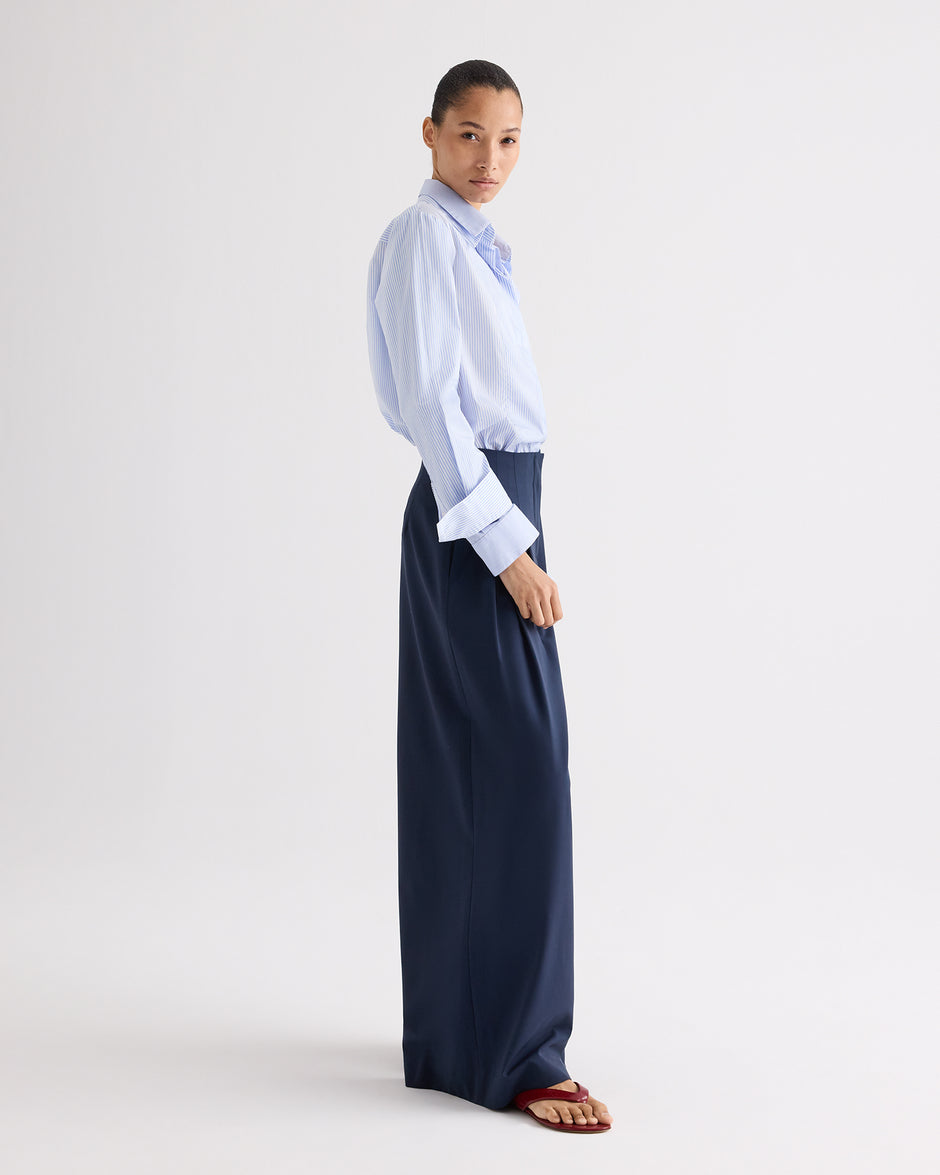 TWP White / blue Double Layer Boyfriend Shirt in Mini Banker Stripe view 4