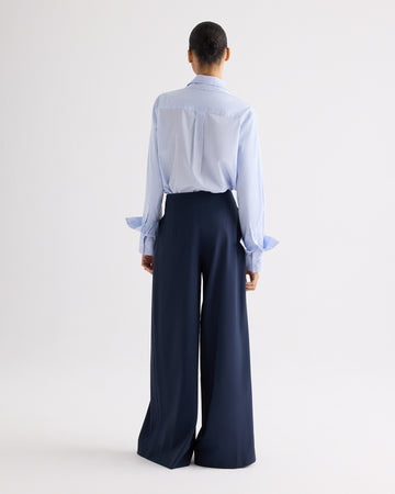 TWP White / blue Double Layer Boyfriend Shirt in Mini Banker Stripe view 5