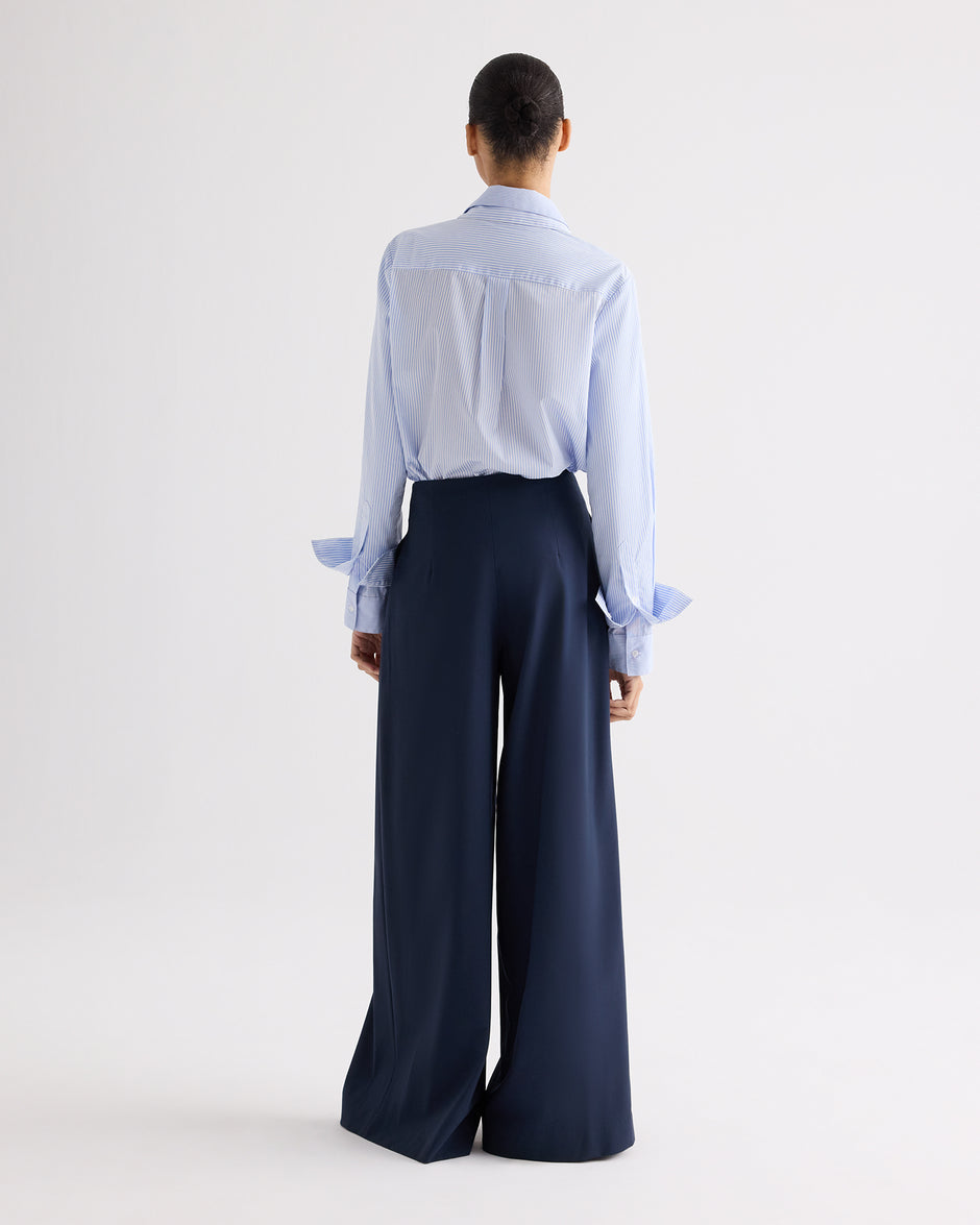 TWP White / blue Double Layer Boyfriend Shirt in Mini Banker Stripe view 5