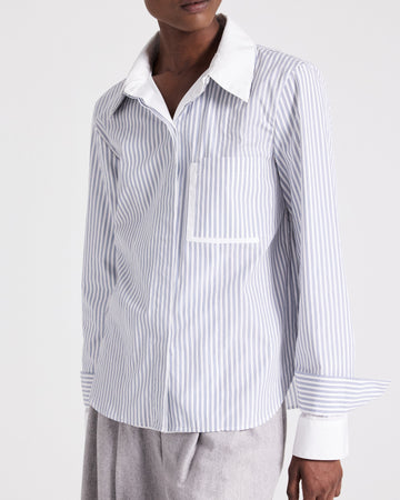 TWP White / navy Double Layer Boyfriend Shirt in Double Stripe Shirting view 2