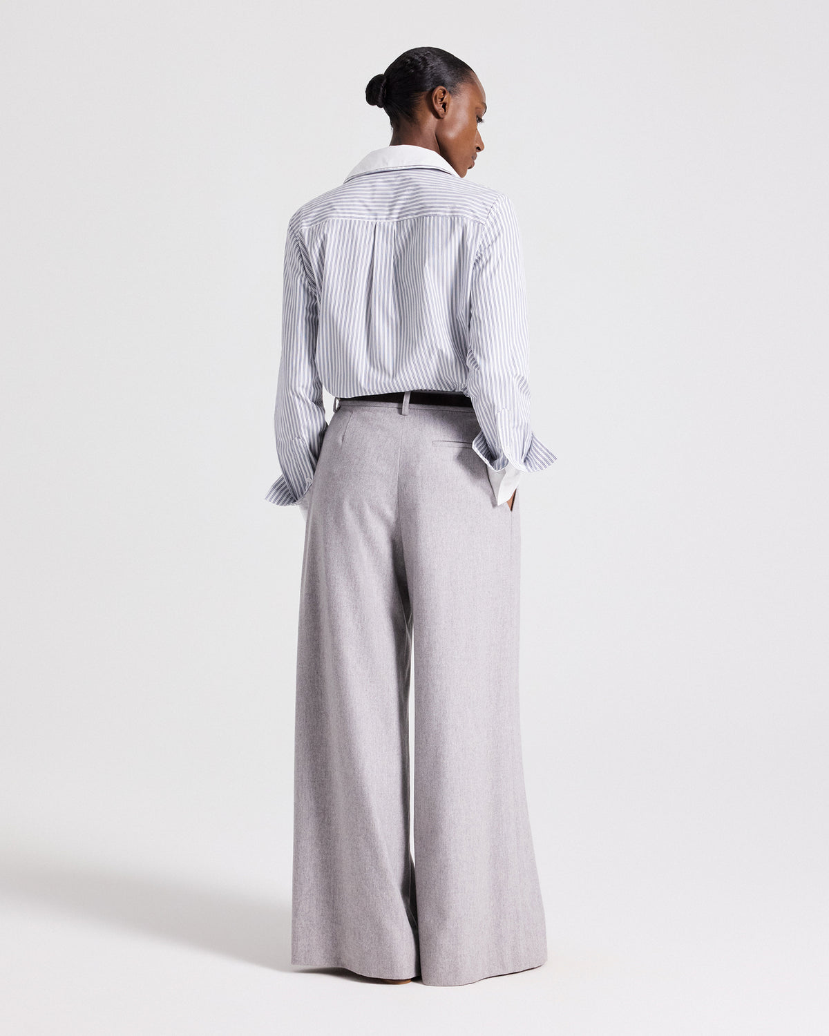 TWP White / navy Double Layer Boyfriend Shirt in Double Stripe Shirting view 6