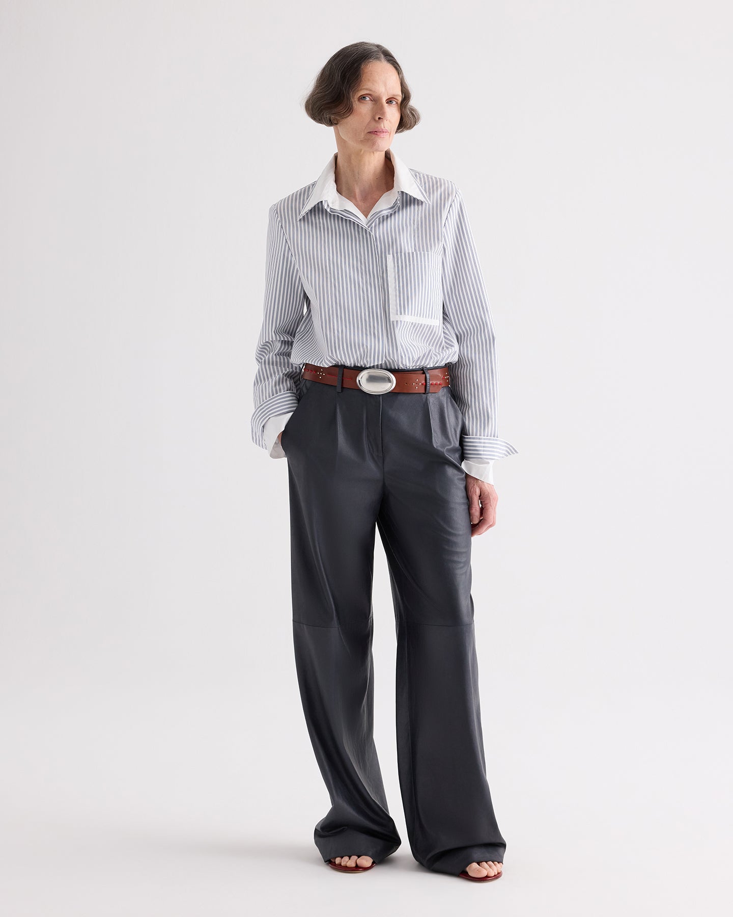 TWP White / navy Double Layer Boyfriend Shirt in Double Stripe Shirting view 2