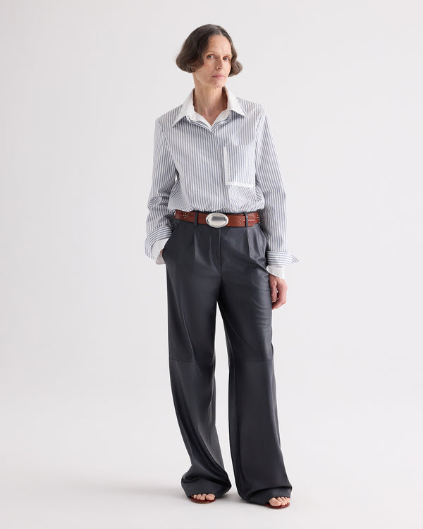 TWP White / navy Double Layer Boyfriend Shirt in Double Stripe Shirting view 2