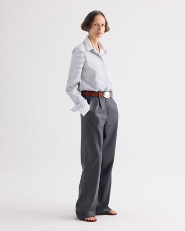 TWP White / navy Double Layer Boyfriend Shirt in Double Stripe Shirting view 4