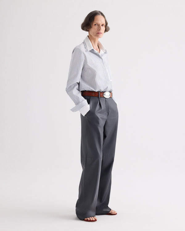TWP White / navy Double Layer Boyfriend Shirt in Double Stripe Shirting view 3