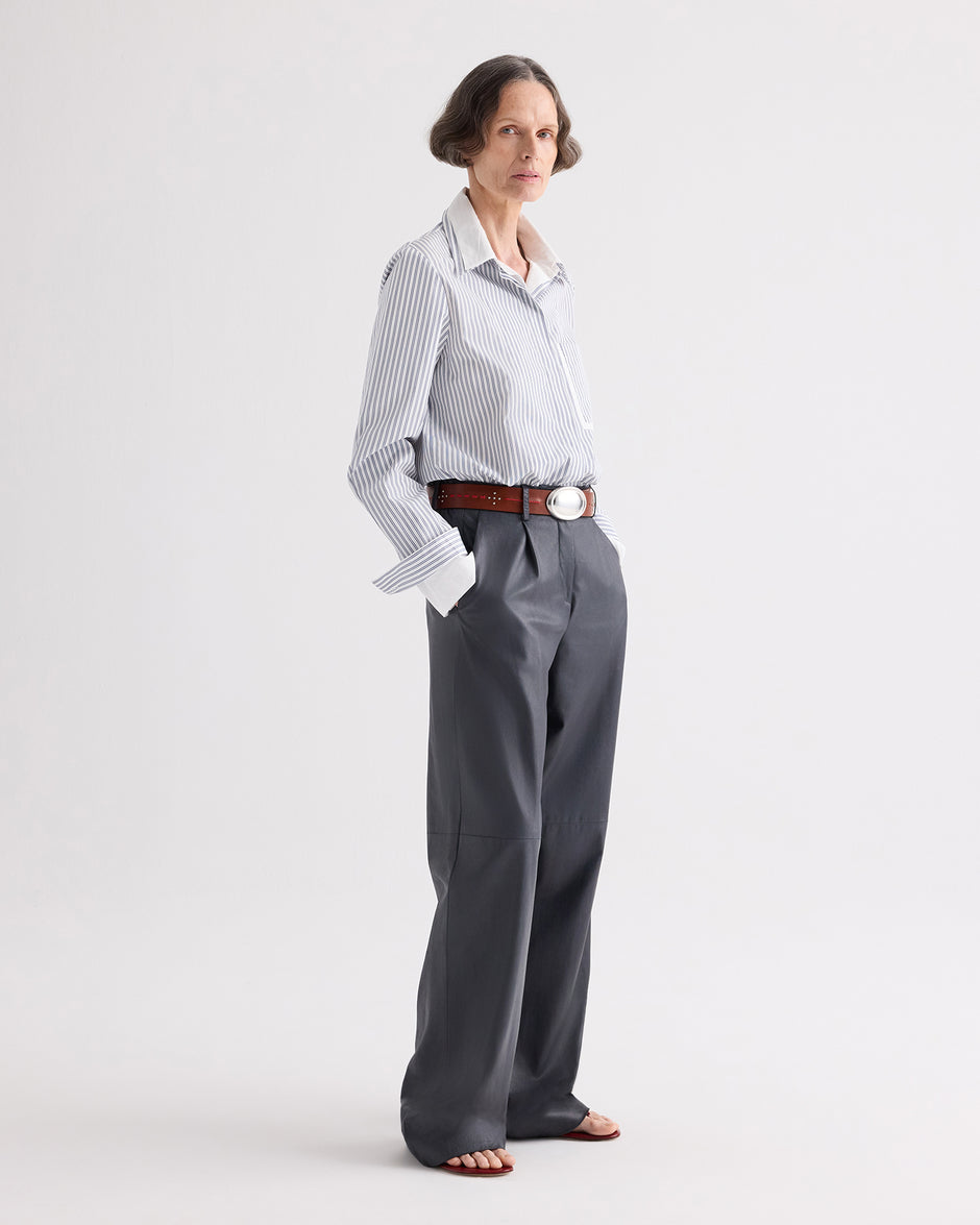 TWP White / navy Double Layer Boyfriend Shirt in Double Stripe Shirting view 4