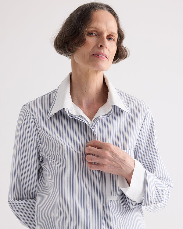 TWP White / navy Double Layer Boyfriend Shirt in Double Stripe Shirting view 5