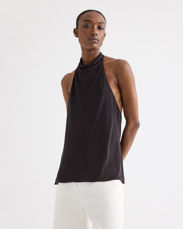 TWP Dark chocolate Flowy Halter Top in Sheer Viscose Crepe view 2