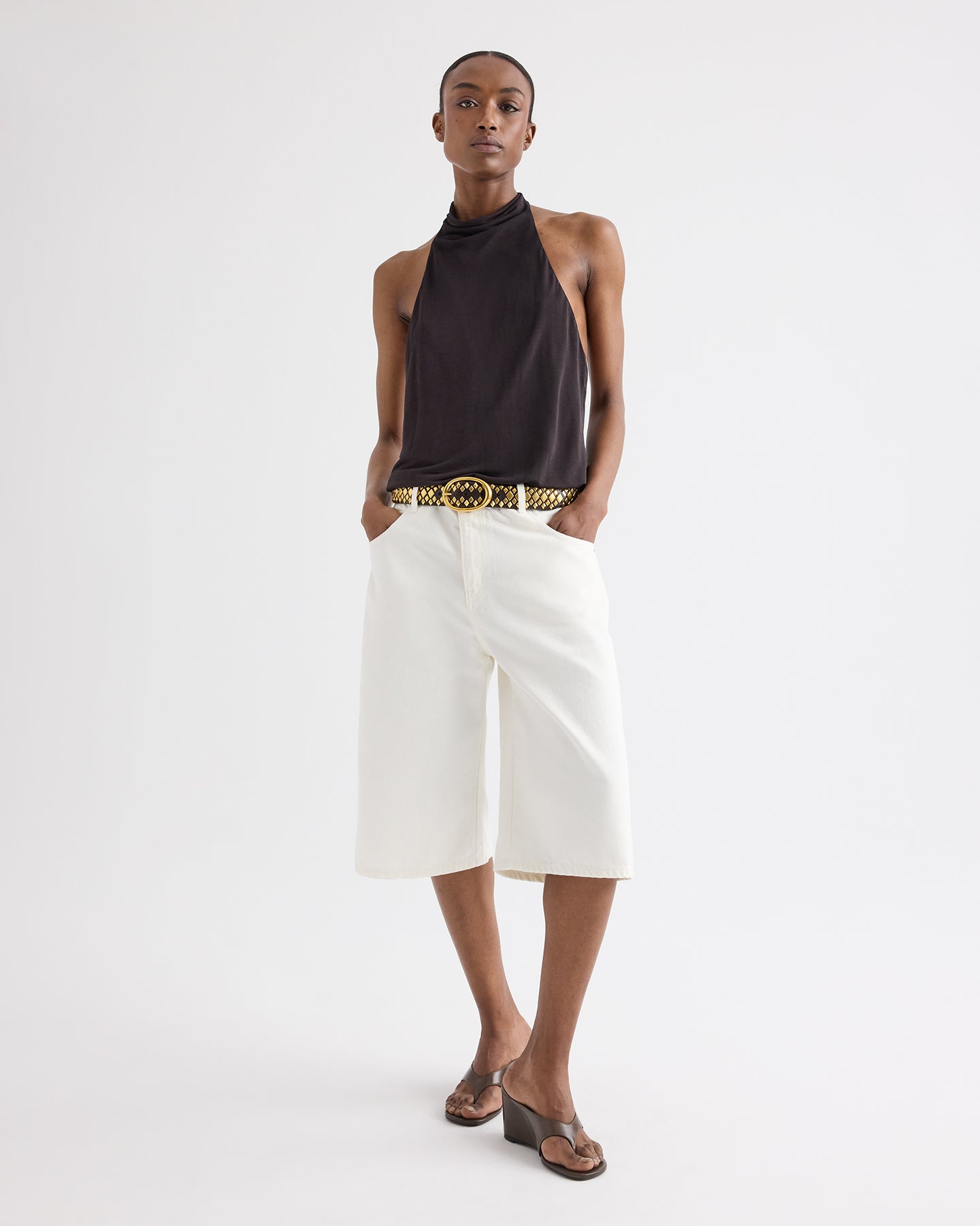 TWP Dark chocolate Flowy Halter Top in Sheer Viscose Crepe view 3