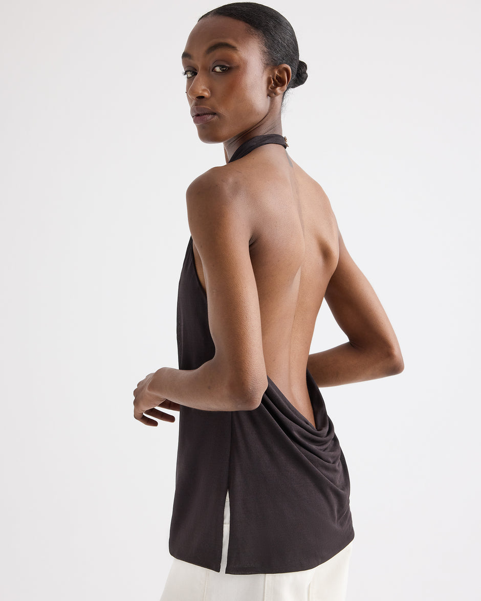 TWP Dark chocolate Flowy Halter Top in Sheer Viscose Crepe view 1
