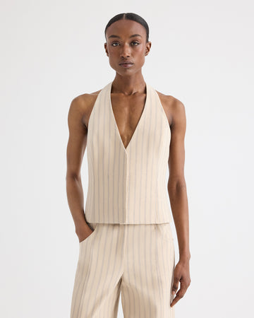TWP Ecru multi Keelyn Vest in Cotton Linen view 1