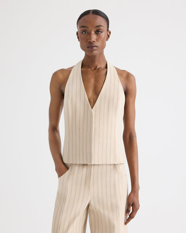 TWP Ecru multi Keelyn Vest in Cotton Linen view 1