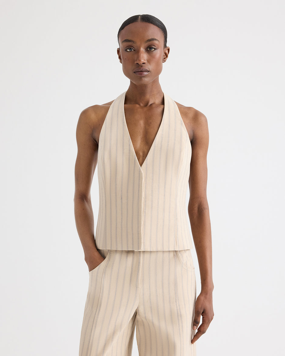 TWP Ecru multi Keelyn Vest in Cotton Linen view 1