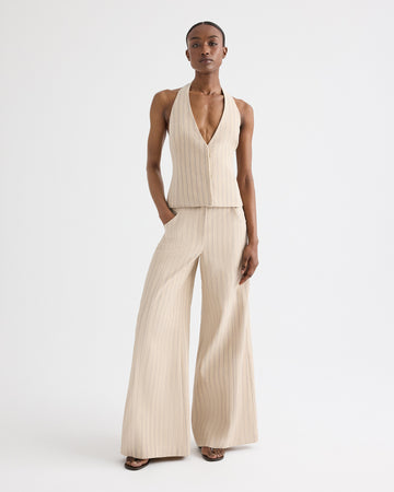 TWP Ecru multi Keelyn Vest in Cotton Linen view 3
