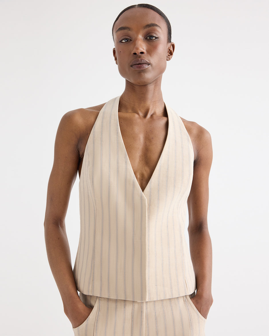TWP Ecru multi Keelyn Vest in Cotton Linen view 2