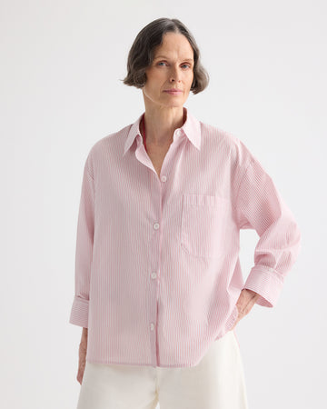TWP White / red Newest Earl Shirt in Cotton Stripes view 2