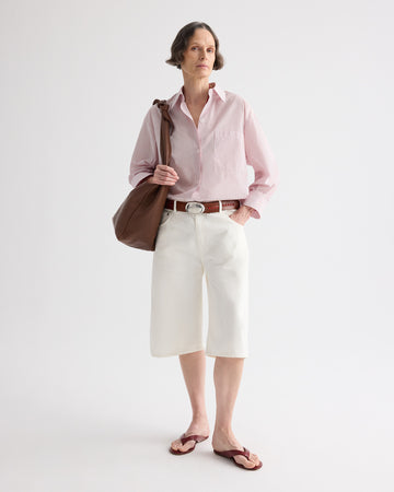 TWP White / red Newest Earl Shirt in Cotton Stripes view 3