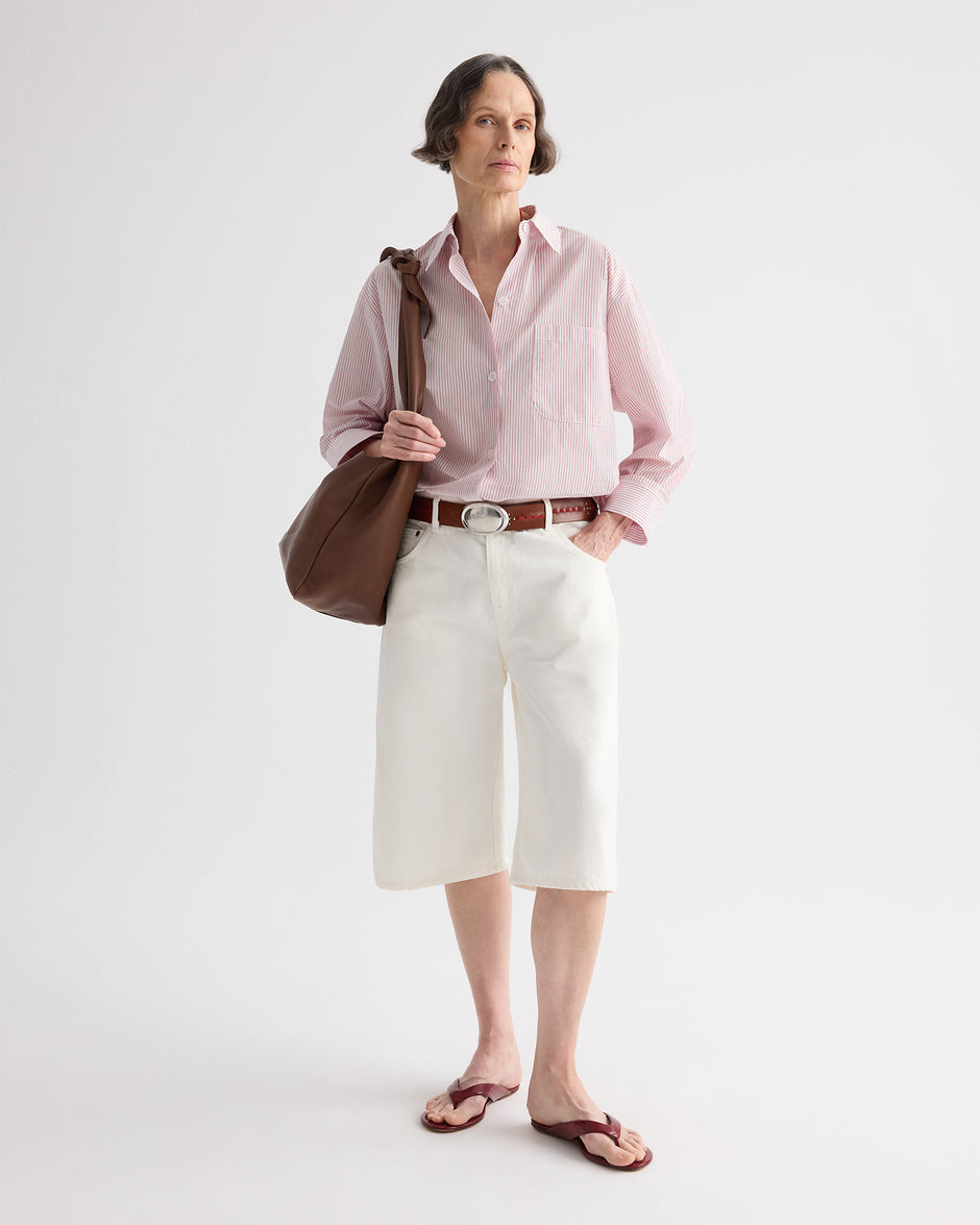 TWP White / red Newest Earl Shirt in Cotton Stripes view 3