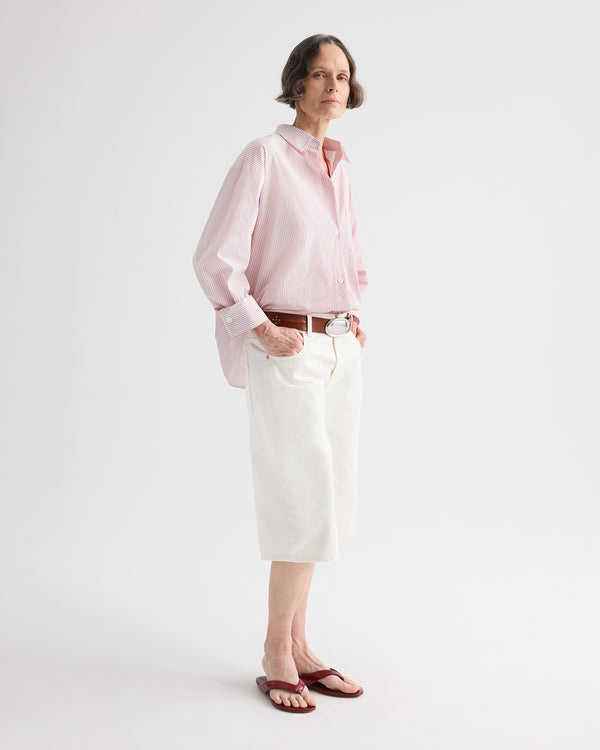 TWP White / red Newest Earl Shirt in Cotton Stripes view 4