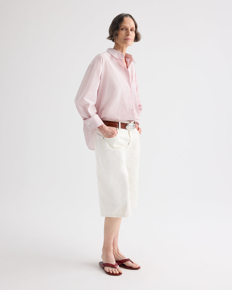 TWP White / red Newest Earl Shirt in Cotton Stripes view 4