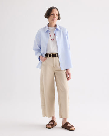 TWP White / blue Newest Earl Shirt in Mini Banker Stripe view 1