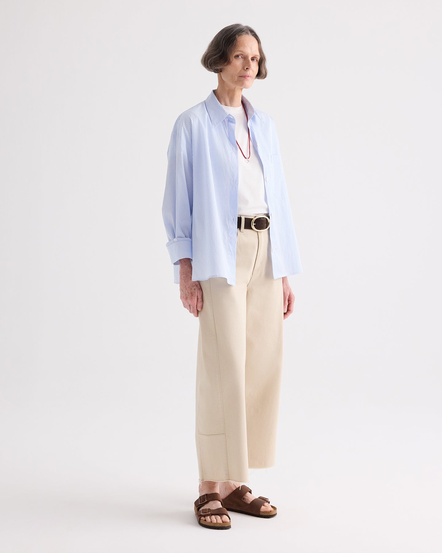 TWP White / blue Newest Earl Shirt in Mini Banker Stripe view 4