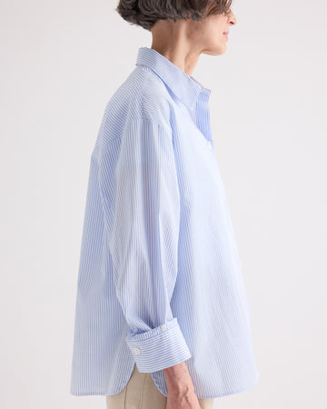 TWP White / blue Newest Earl Shirt in Mini Banker Stripe view 3