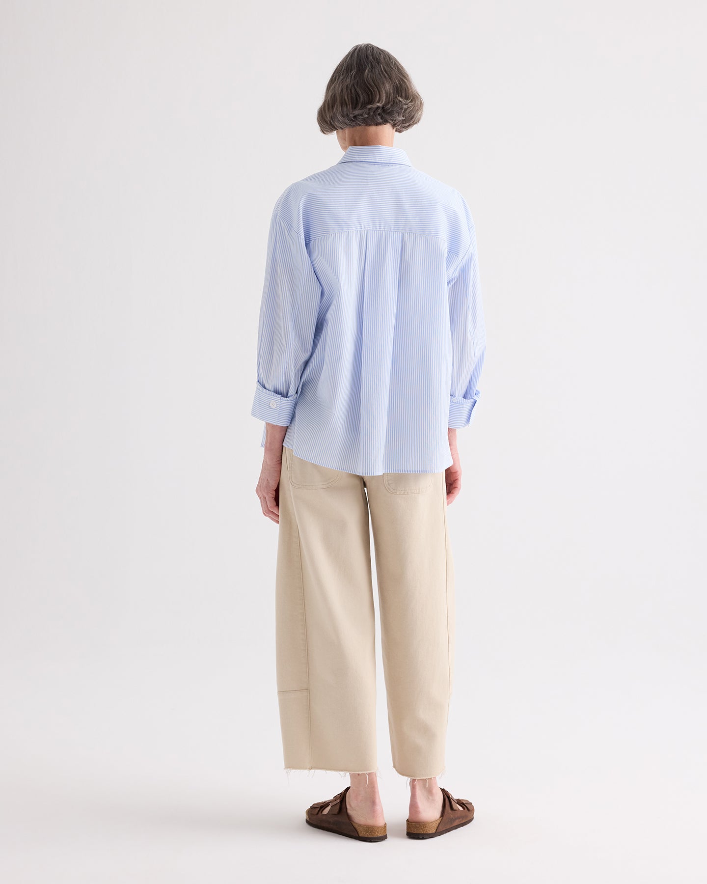 TWP White / blue Newest Earl Shirt in Mini Banker Stripe view 5