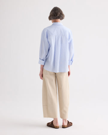 TWP White / blue Newest Earl Shirt in Mini Banker Stripe view 5