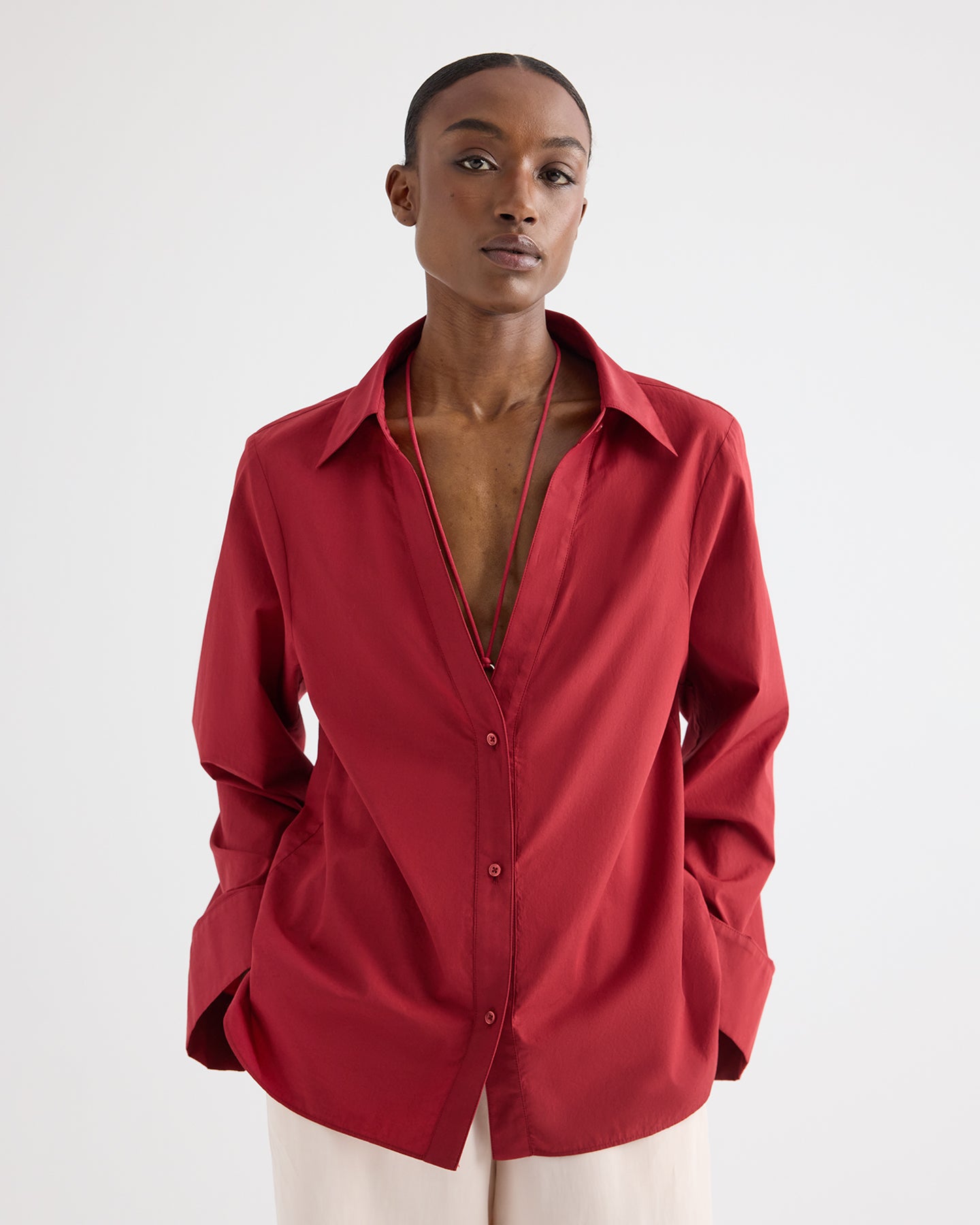 TWP Karanda red Deep V Relaxed Shirt in Superfine Cotton view 1