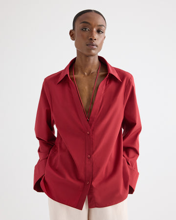 TWP Karanda red Deep V Relaxed Shirt in Superfine Cotton view 1