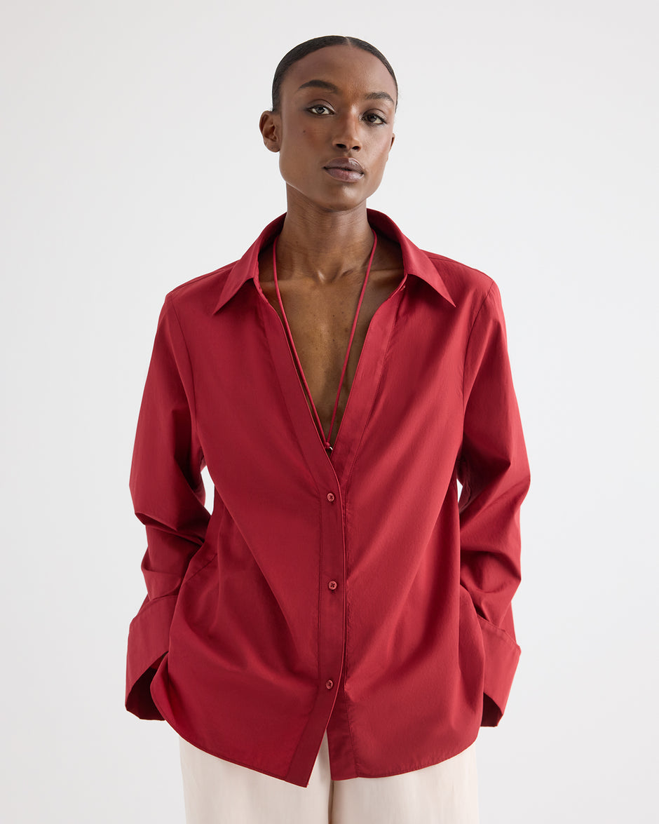 TWP Karanda red Deep V Relaxed Shirt in Superfine Cotton view 1