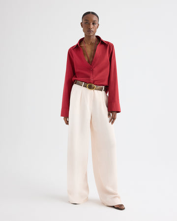 TWP Karanda red Deep V Relaxed Shirt in Superfine Cotton view 3