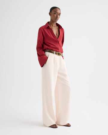 TWP Karanda red Deep V Relaxed Shirt in Superfine Cotton view 4