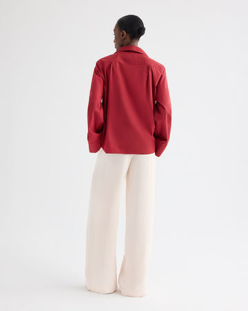 TWP Karanda red Deep V Relaxed Shirt in Superfine Cotton view 5