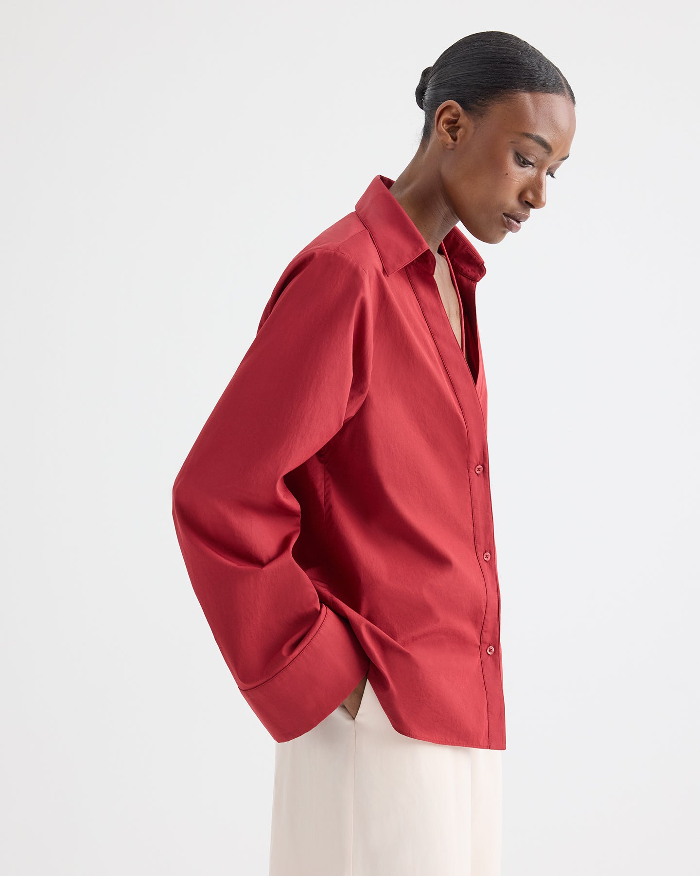 TWP Women's Deep V-Neck Relaxed Shirt - Karanda Red