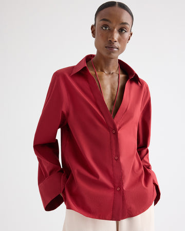 TWP Karanda red Deep V Relaxed Shirt in Superfine Cotton view 6