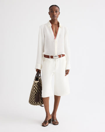 TWP Ivory Deep V Relaxed Shirt in Linen Silk view 4
