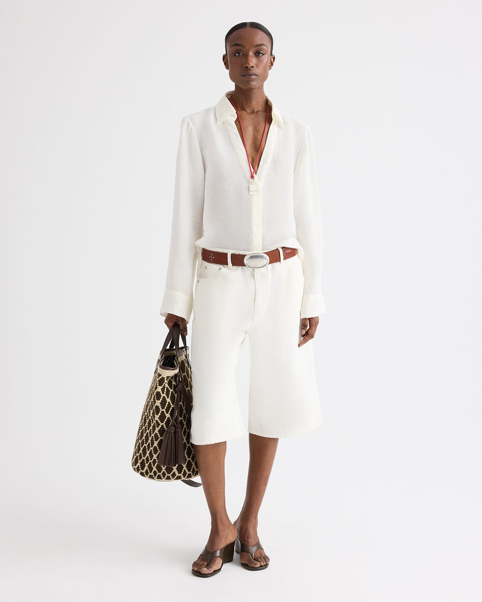TWP Ivory Deep V Relaxed Shirt in Linen Silk view 4