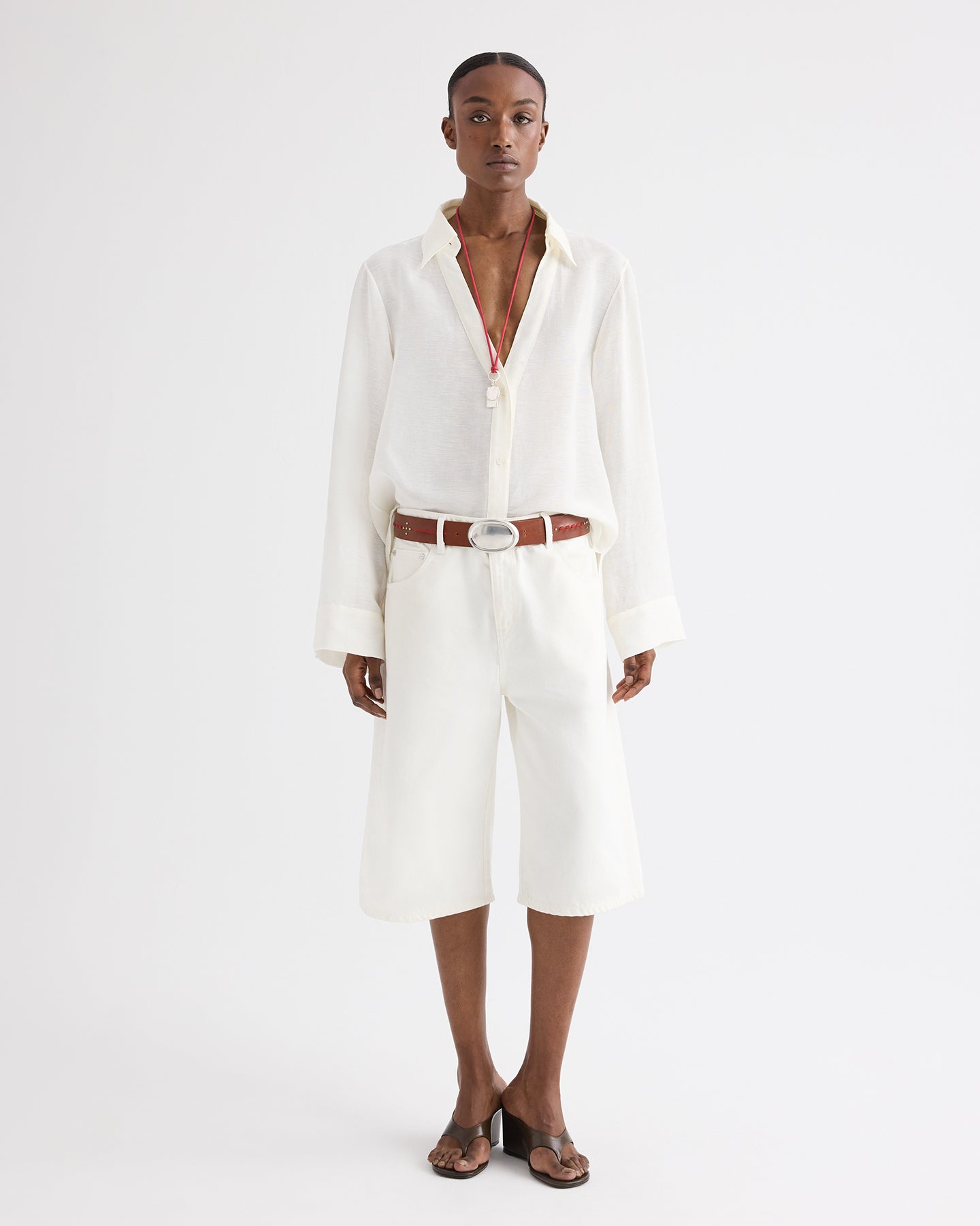 Ivory Deep V Relaxed Shirt in Linen Silk | TWP