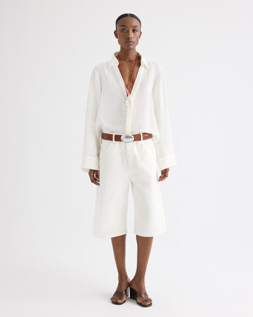TWP Ivory Deep V Relaxed Shirt in Linen Silk view 3