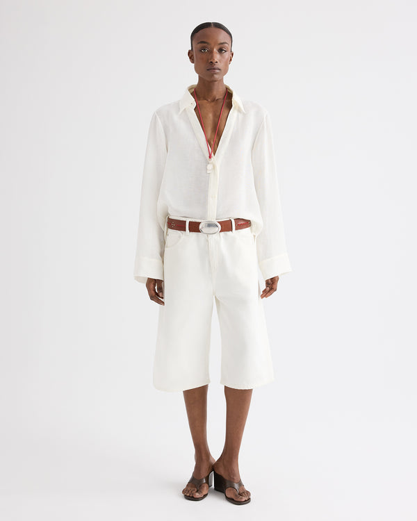 TWP Ivory Deep V Relaxed Shirt in Linen Silk view 3