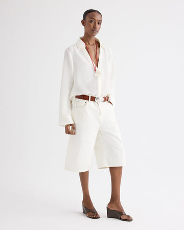 TWP Ivory Deep V Relaxed Shirt in Linen Silk view 5