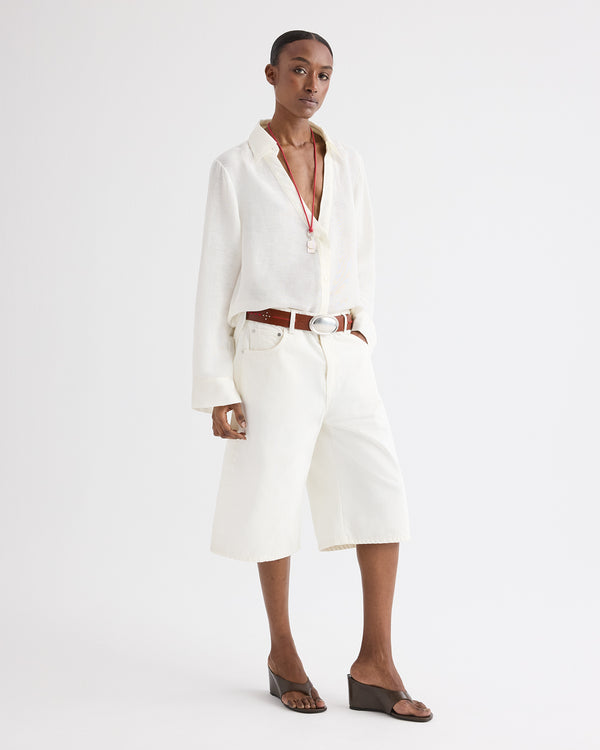 TWP Ivory Deep V Relaxed Shirt in Linen Silk view 5
