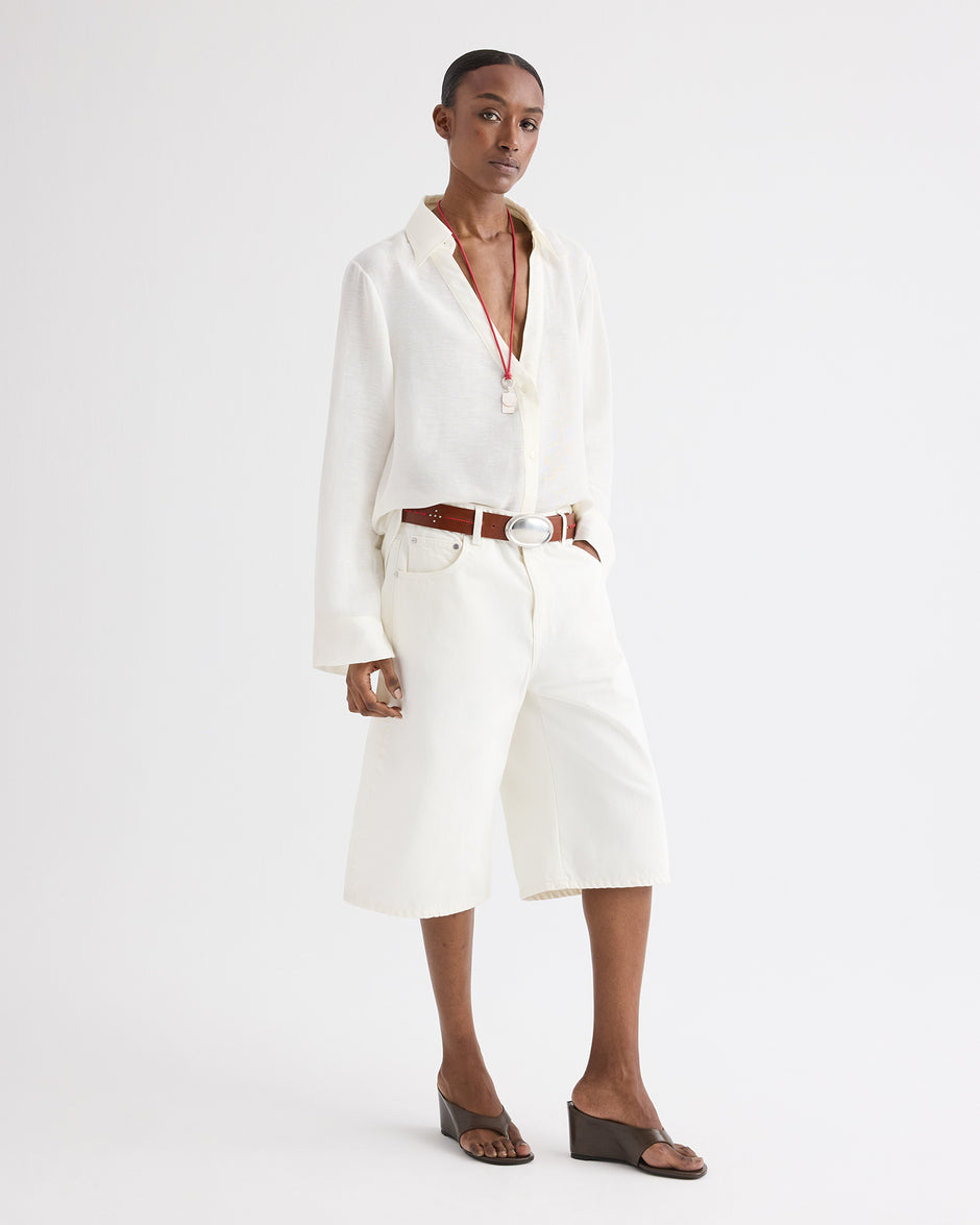 TWP Ivory Deep V Relaxed Shirt in Linen Silk view 5