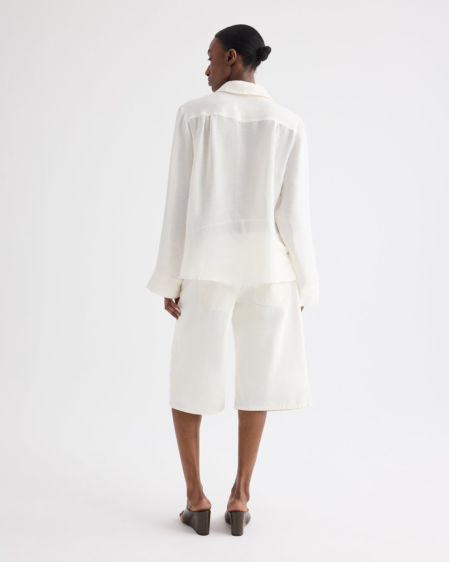 Ivory Deep V Relaxed Shirt in Linen Silk | TWP