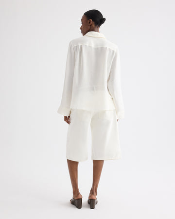 TWP Ivory Deep V Relaxed Shirt in Linen Silk view 6