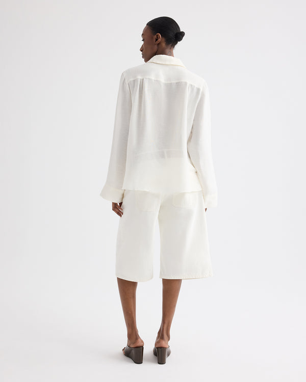 TWP Ivory Deep V Relaxed Shirt in Linen Silk view 6