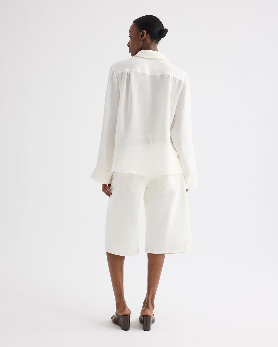 TWP Ivory Deep V Relaxed Shirt in Linen Silk view 6